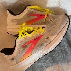 Brooks White and Neon Yellow Athletic Shoes